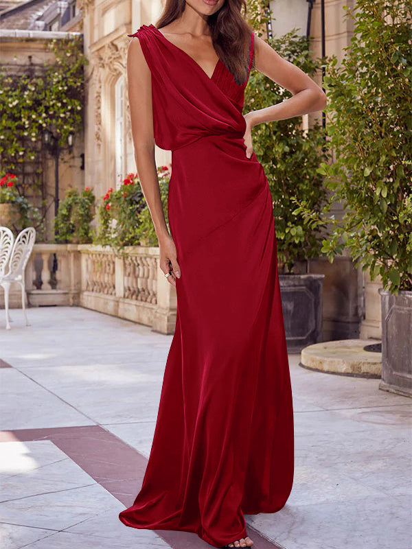 A-Line/Princess V-Neck Sleeveless Floor-Length Mother Of The Bride Dresses With Ruched BabaMila