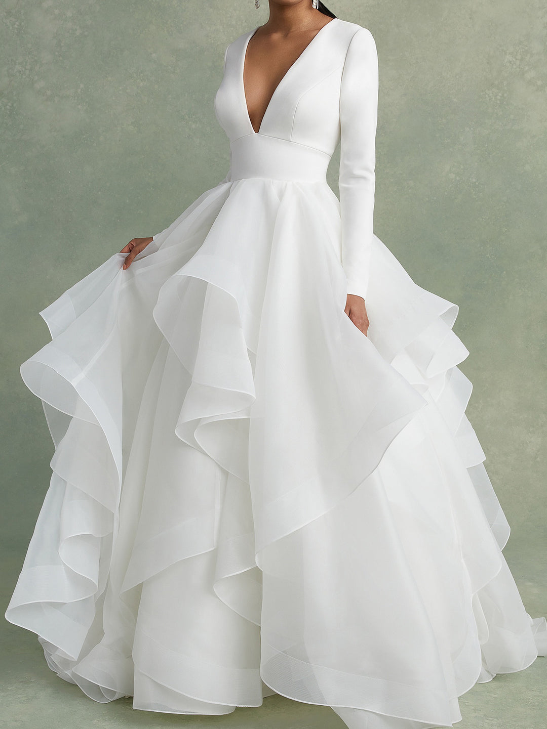 A-Line/Princess V-Neck Floor-Length Ball-Gown Wedding Dress With Ruffles BabaMila