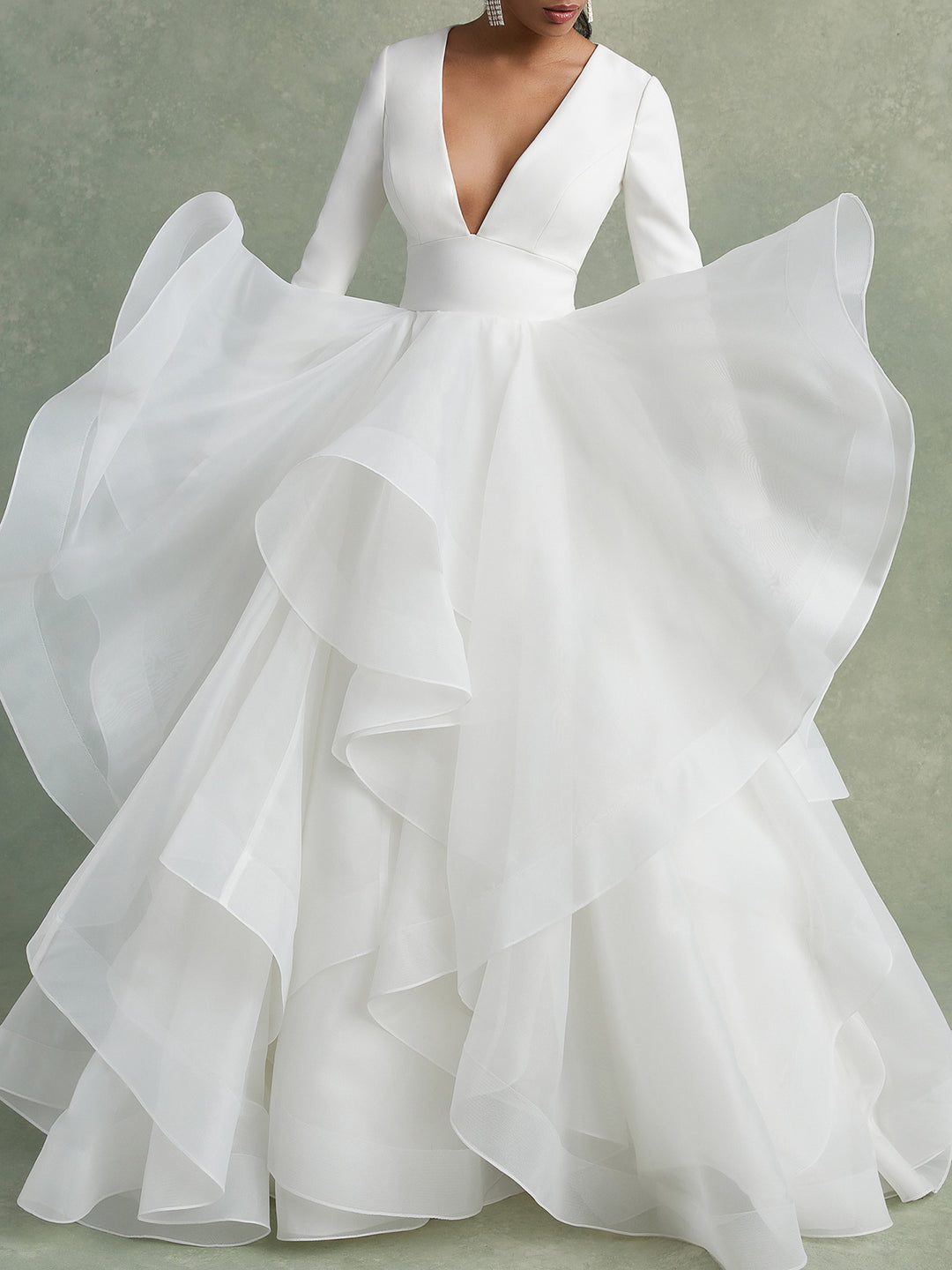A-Line/Princess V-Neck Floor-Length Ball-Gown Wedding Dress With Ruffles BabaMila