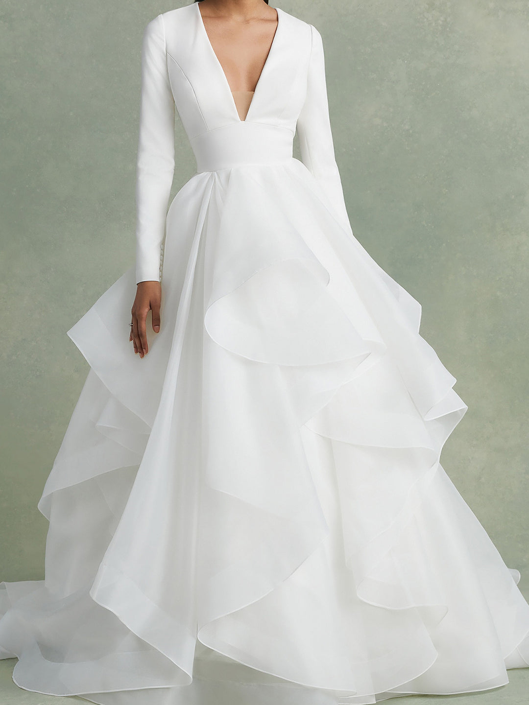 A-Line/Princess V-Neck Floor-Length Ball-Gown Wedding Dress With Ruffles BabaMila