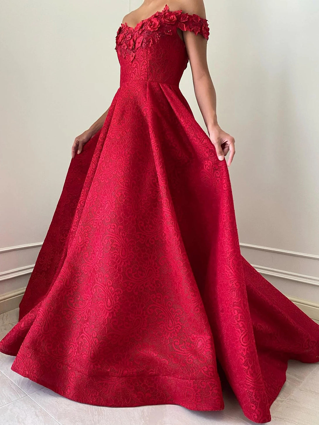 A-Line/Princess Off-the-Shoulder Long Dresses With Applique & Beading BabaMila