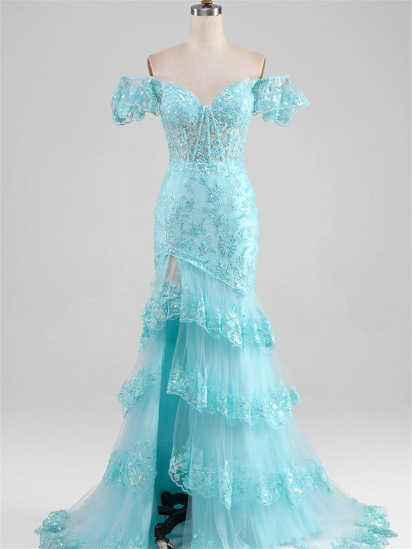 Sheath/Column Sweetheart Neck Off-the-shoulder Floor-length Prom Dress With Split Side/Appliques/Sequins BabaMila