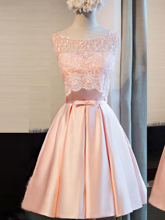 Homecoming Dress Sexy Lace Satin Bowknot Short Prom Dress Party Dress Homecoming Dress BabaMila