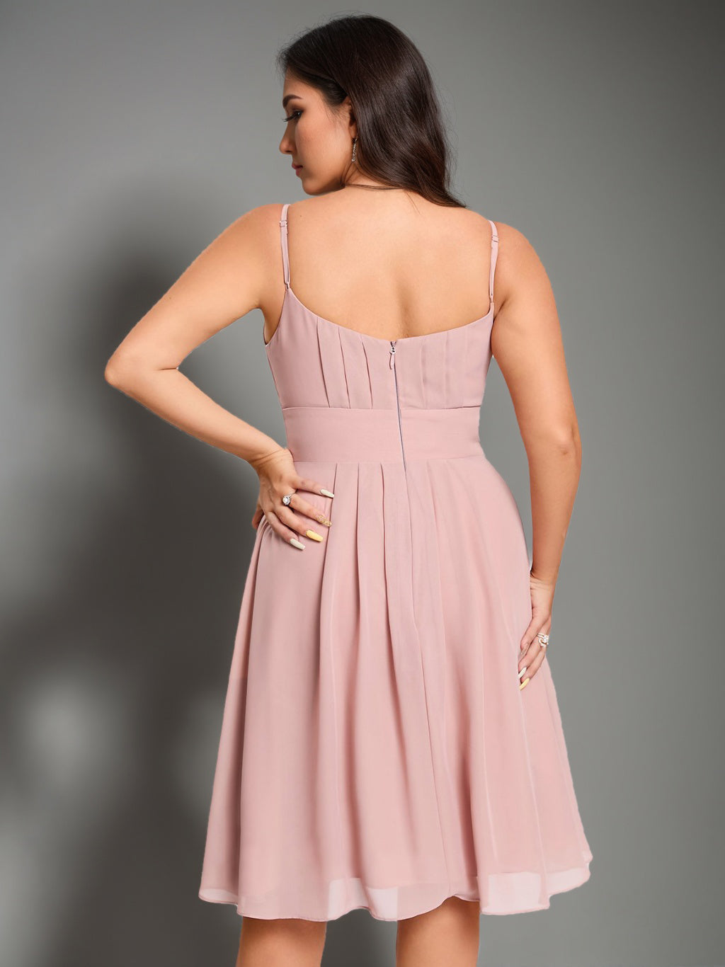 A-Line/Princess Spaghetti Straps Sleeveless Knee-Length Plus Size Bridesmaid Dresses with Ruffles BabaMila