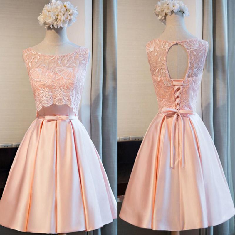 Homecoming Dress Sexy Lace Satin Bowknot Short Prom Dress Party Dress Homecoming Dress BabaMila