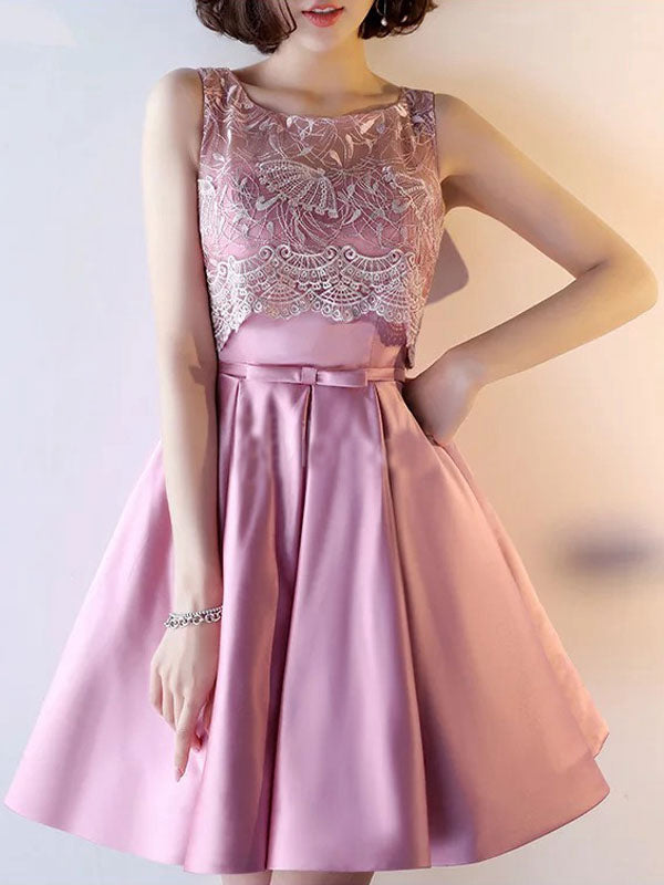 Homecoming Dress Sexy Lace Satin Bowknot Short Prom Dress Party Dress Homecoming Dress BabaMila