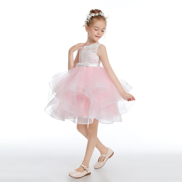 Sleeveless Scoop Neck Knee-Length Lace/Tulle/Satin Flower Girl Dresses With Bow Girls Gidiondress