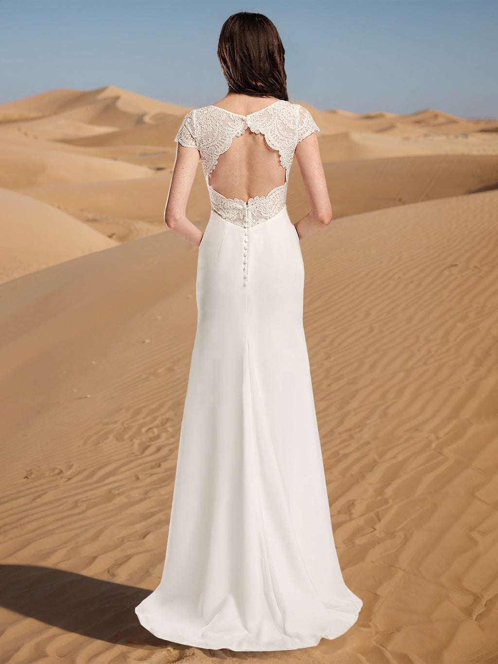 A-Line/Princess V-Neck Short Sleeves Floor-length Wedding Dress BabaMila