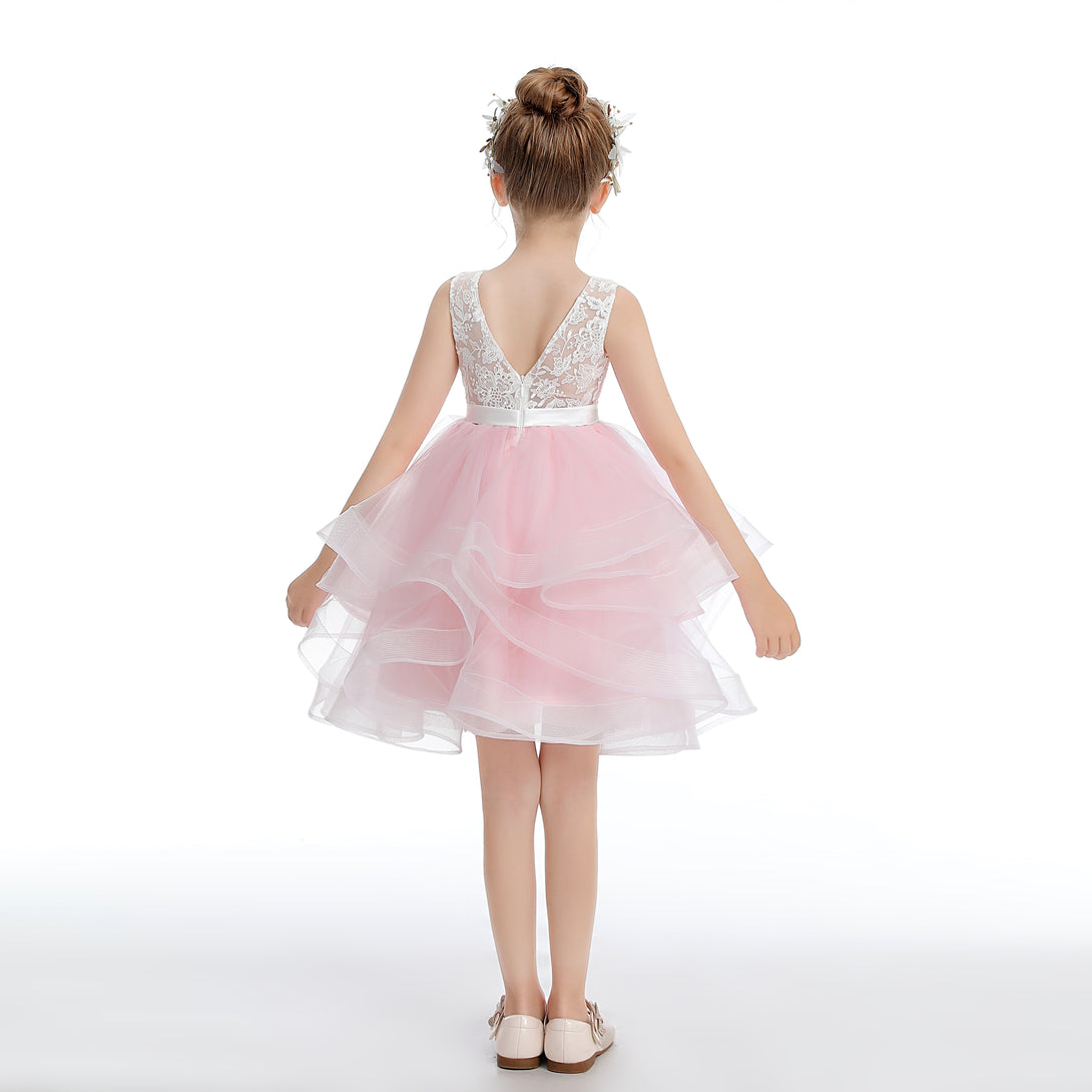 Sleeveless Scoop Neck Knee-Length Lace/Tulle/Satin Flower Girl Dresses With Bow Girls Gidiondress