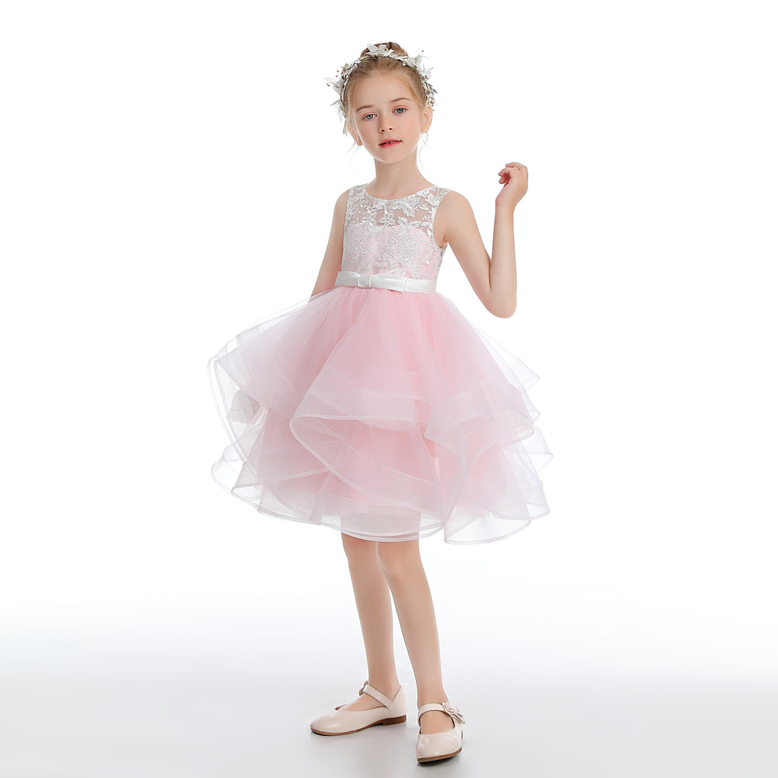Sleeveless Scoop Neck Knee-Length Lace/Tulle/Satin Flower Girl Dresses With Bow Girls Gidiondress