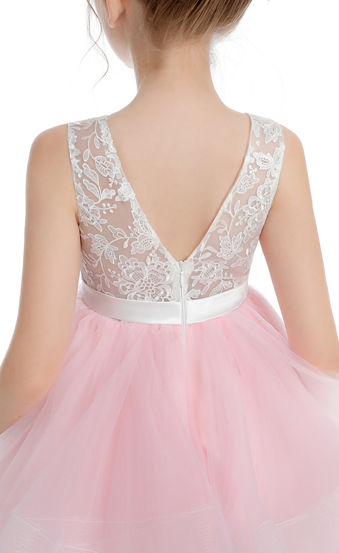 Sleeveless Scoop Neck Knee-Length Lace/Tulle/Satin Flower Girl Dresses With Bow Girls Gidiondress