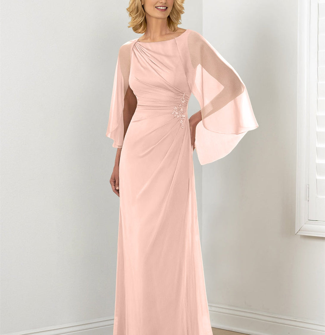 Sheath/Column Round Neck Mother Of The Bride Dresses With Ruched BabaMila