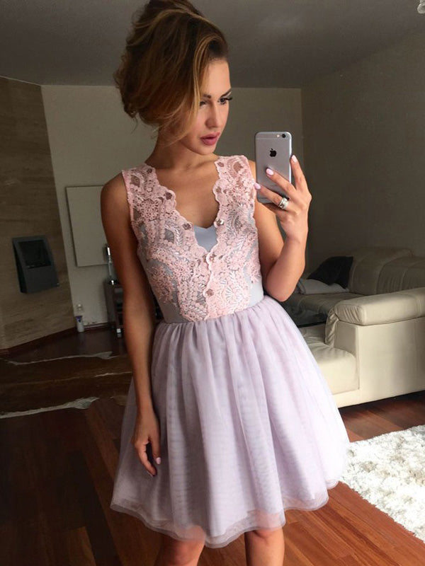 Cute and Sexy Homecoming Dress Appliques Lilac Short Prom Dress Party Dress Homecoming Dress BabaMila