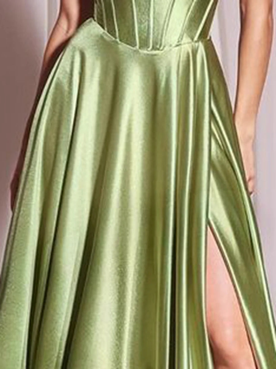 A-Line/Princess Strapless Sweetheart Sleeveless Prom Dresses with Ruffle & Split Front BabaMila