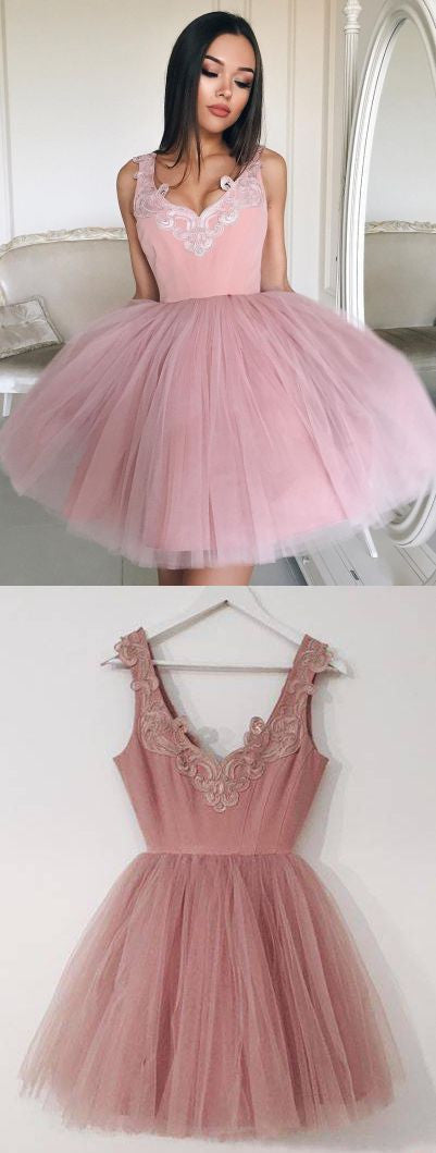 Homecoming Dress Tulle Straps Appliques Short Prom Dress Party Dress Homecoming Dress BabaMila
