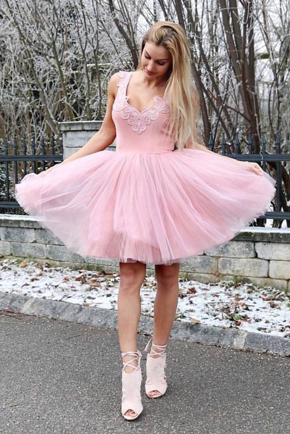 Homecoming Dress Tulle Straps Appliques Short Prom Dress Party Dress Homecoming Dress BabaMila