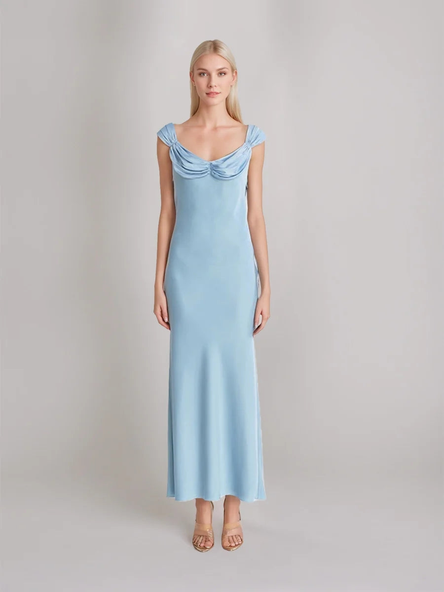 Sheath/Column Scoop Ruched Ankle-Length Vintage Prom Dresses with Lace-Up & Opened Back BabaMila