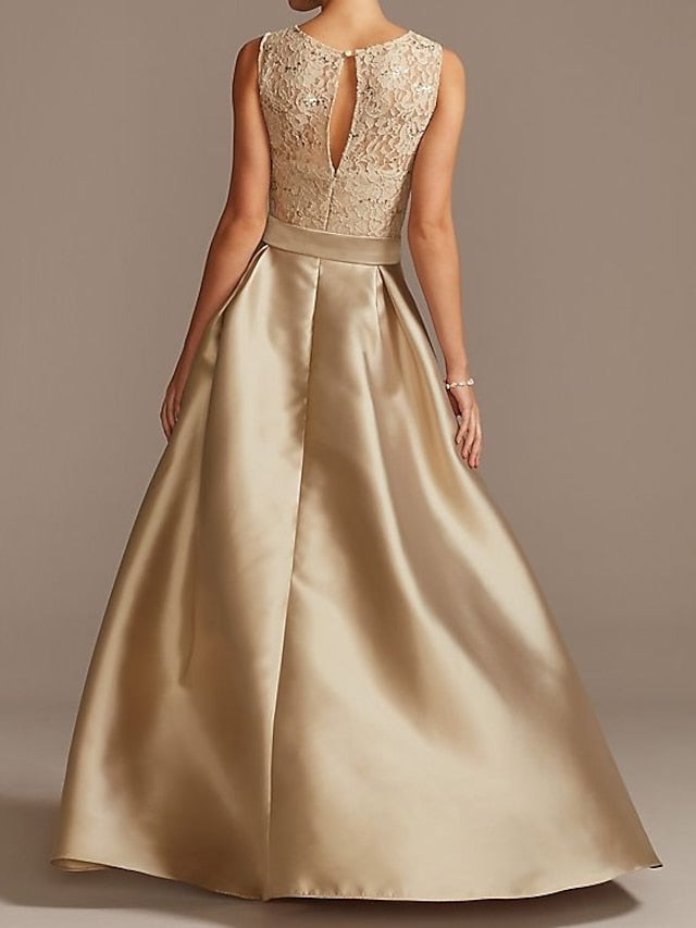A-Line/Princess Jewel Neck Sleeveless Asymmetrical Mother Of The Bride Dresses With Pleats BabaMila