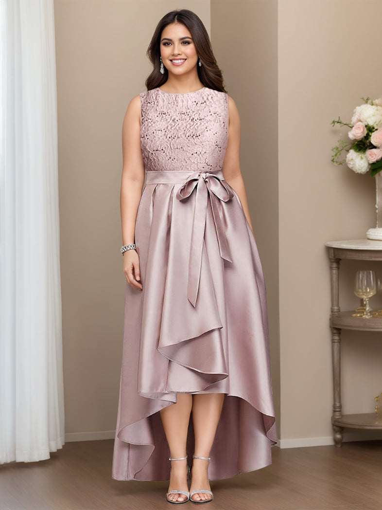 A-Line/Princess Jewel Neck Sleeveless Asymmetrical Mother Of The Bride Dresses With Pleats BabaMila