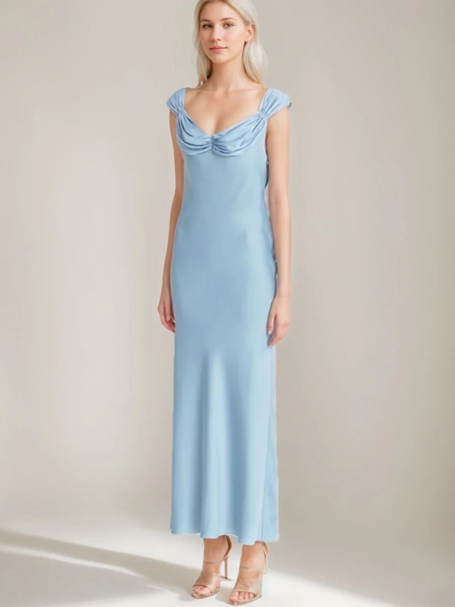 Sheath/Column Scoop Ruched Ankle-Length Vintage Prom Dresses with Lace-Up & Opened Back BabaMila