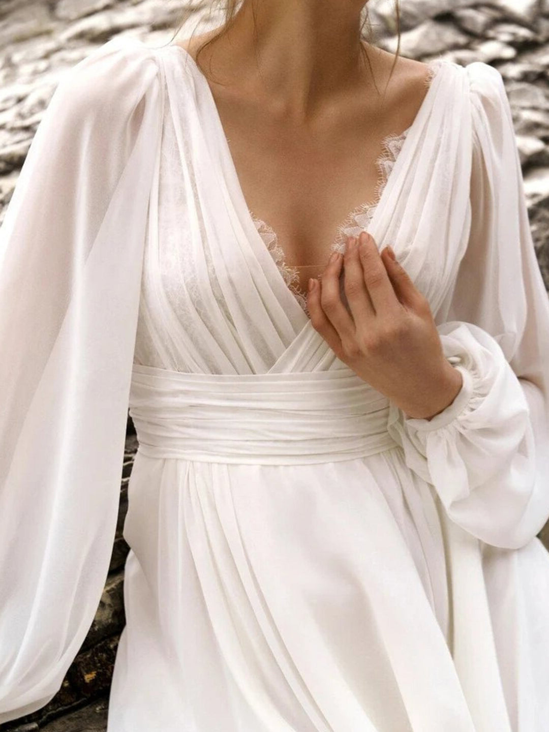 A-Line/Princess V-Neck Floor-Length Wedding Dress With Split Side BabaMila