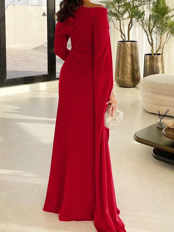Sheath/Column Floor Length Long Sleeves Silk Like Satin Mother Of The Bride Dresses Prom Dress BabaMila