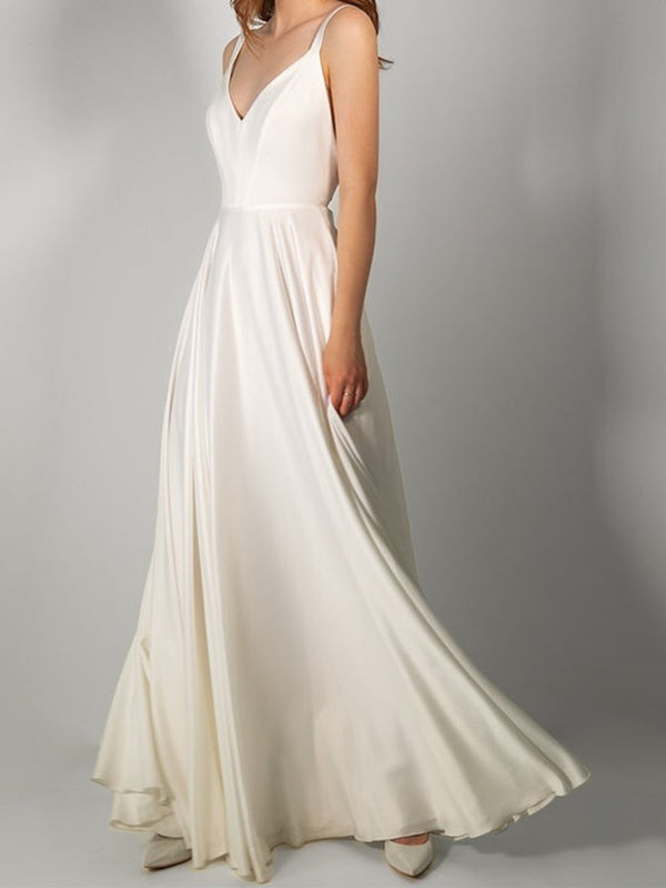 A-Line/Princess V Neck Floor-Length Wedding Dress With Bow/Split Side BabaMila