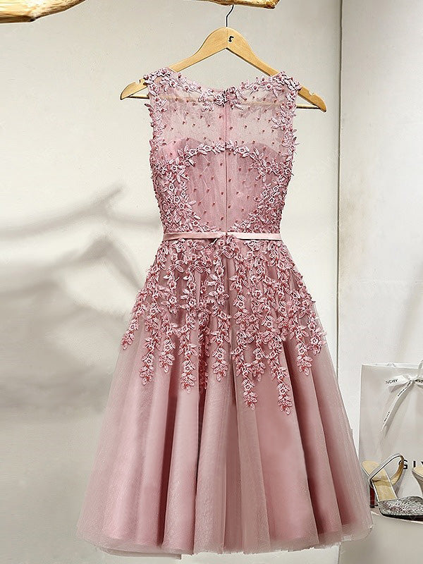 A-line Bateau Knee-length Sleeveless Tulle Homedress/Short Prom Dress Homecoming Dress BabaMila