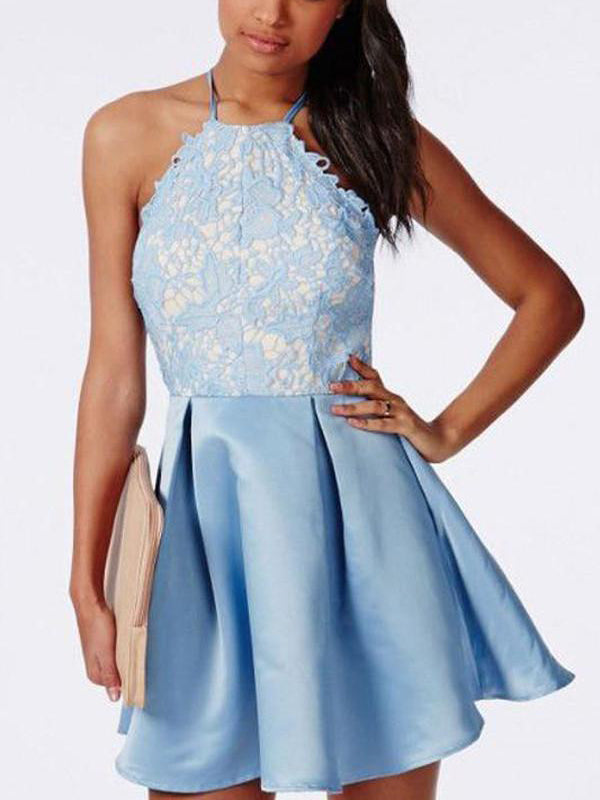 Homecoming Dress Lace Halter Criss-Cross Straps Short Prom Dress Party Dress Homecoming Dress BabaMila