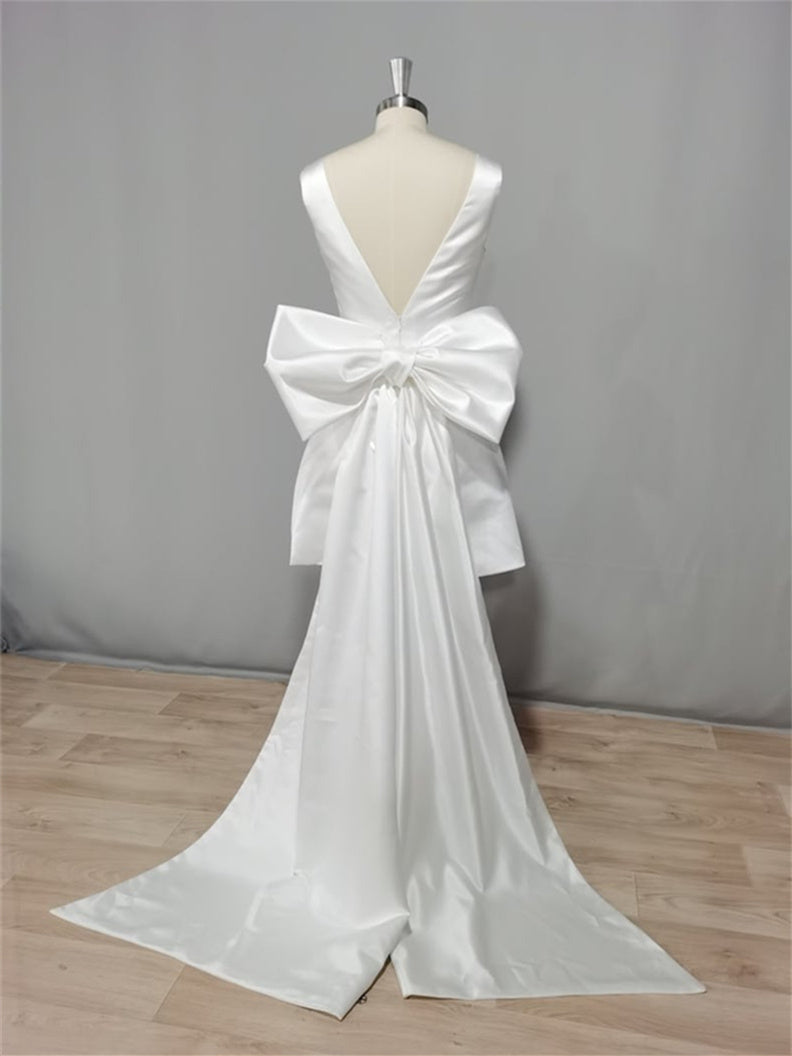 A-Line/Princess V-Neck Mini Wedding Dress With Bow BabaMila