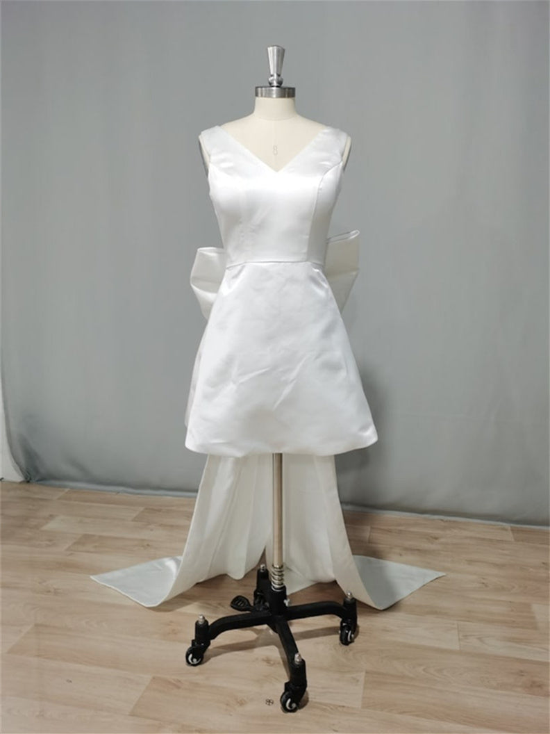 A-Line/Princess V-Neck Mini Wedding Dress With Bow BabaMila