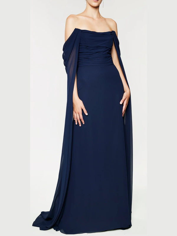 A-Line/Princess Strapless Sleeveless Chiffon Floor-Length Evening Dress with Watteau Train BabaMila