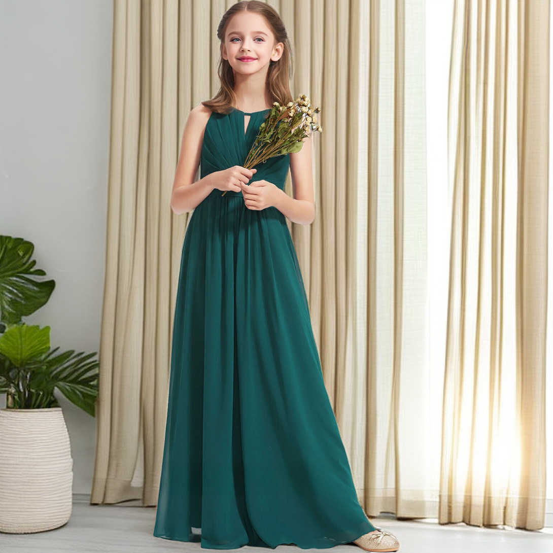 Halter Sleeveless Floor-Length Chiffon Junior Bridesmaid Dress/Girls Birthday Dresses With Pleated/Belt Girls Gidiondress