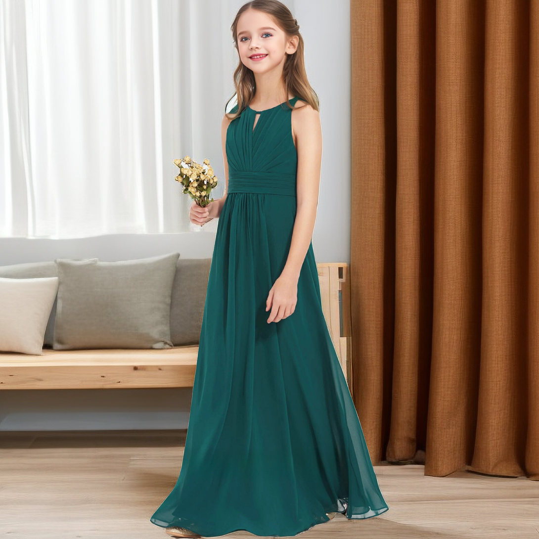 Halter Sleeveless Floor-Length Chiffon Junior Bridesmaid Dress/Girls Birthday Dresses With Pleated/Belt Girls Gidiondress