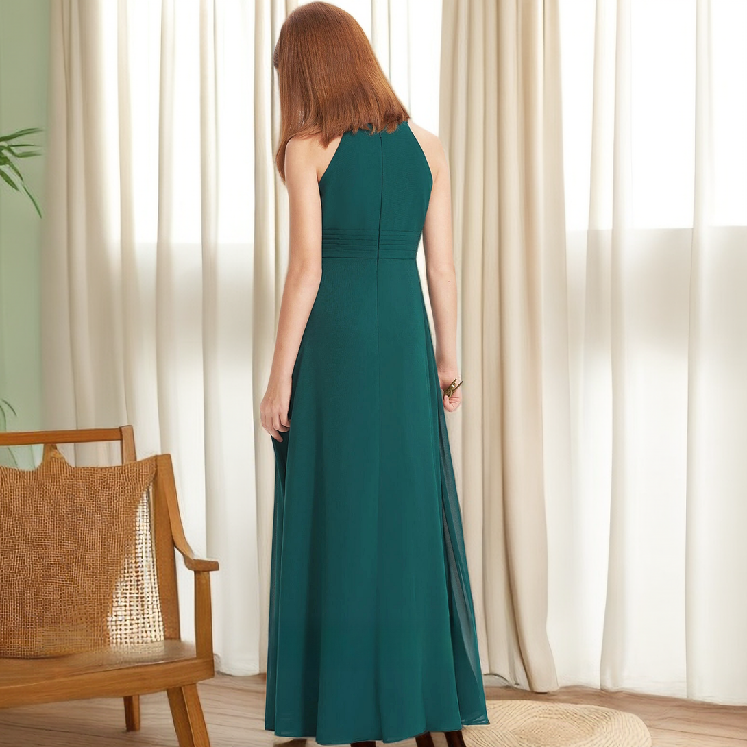 Halter Sleeveless Floor-Length Chiffon Junior Bridesmaid Dress/Girls Birthday Dresses With Pleated/Belt Girls Gidiondress