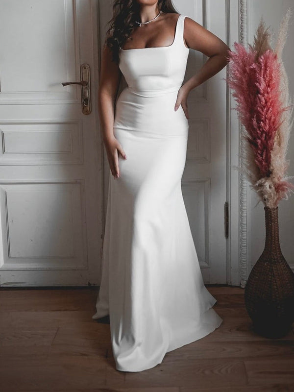 Trumpet/Mermaid Square Neck Floor-Length Sleeveless Wedding Dress BabaMila