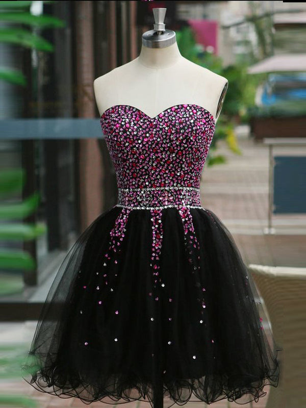 Homecoming Dress Sweetheart Black Sequins Short Prom Dress Party Dress Homecoming Dress BabaMila