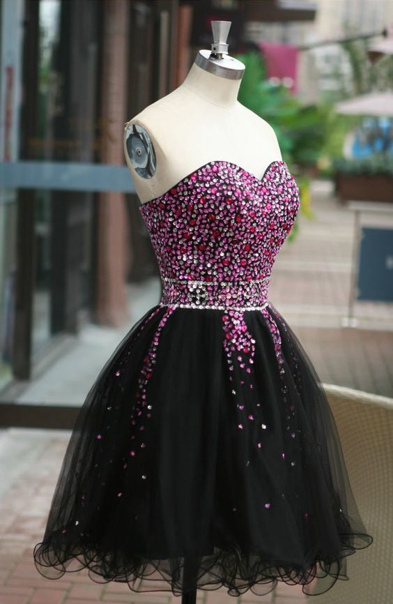 Homecoming Dress Sweetheart Black Sequins Short Prom Dress Party Dress Homecoming Dress BabaMila