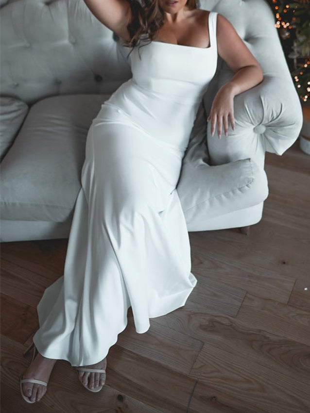 Trumpet/Mermaid Square Neck Floor-Length Sleeveless Wedding Dress BabaMila