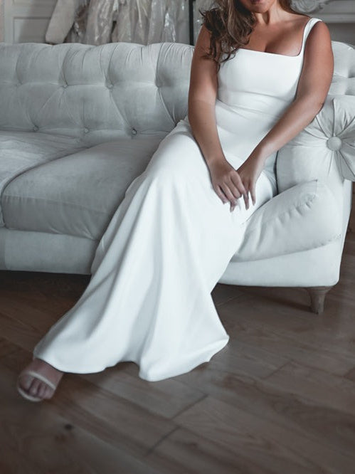 Trumpet/Mermaid Square Neck Floor-Length Sleeveless Wedding Dress BabaMila
