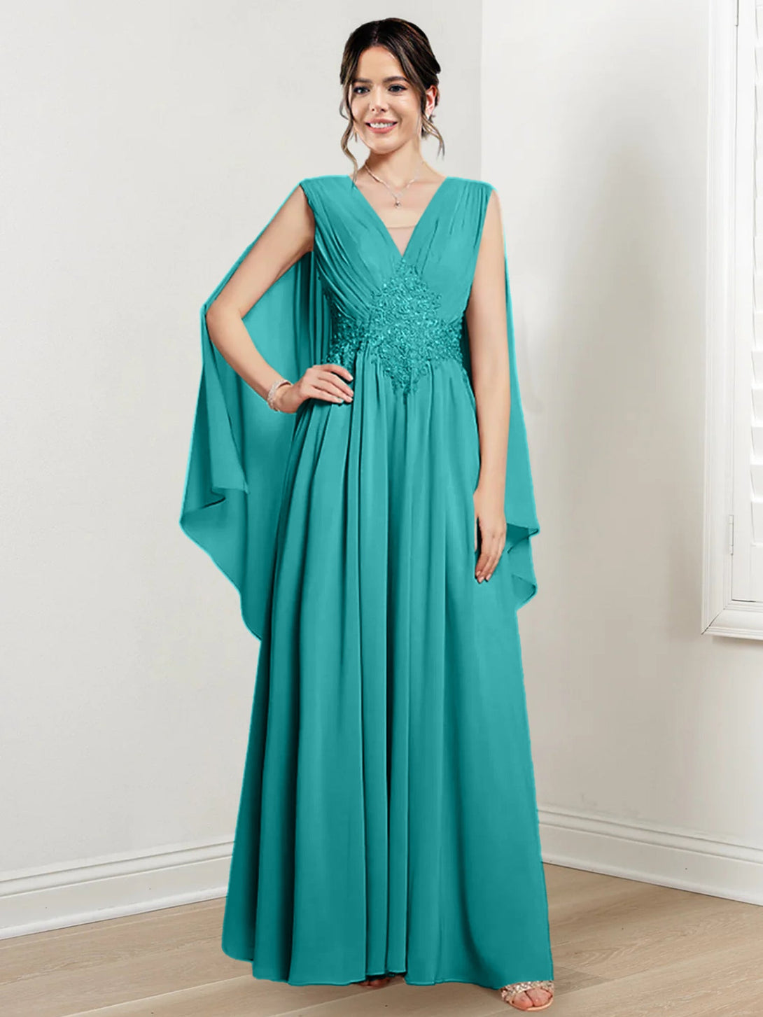 A-Line/Princess V-Neck Floor-Length Mother Of The Bride Dresses BabaMila