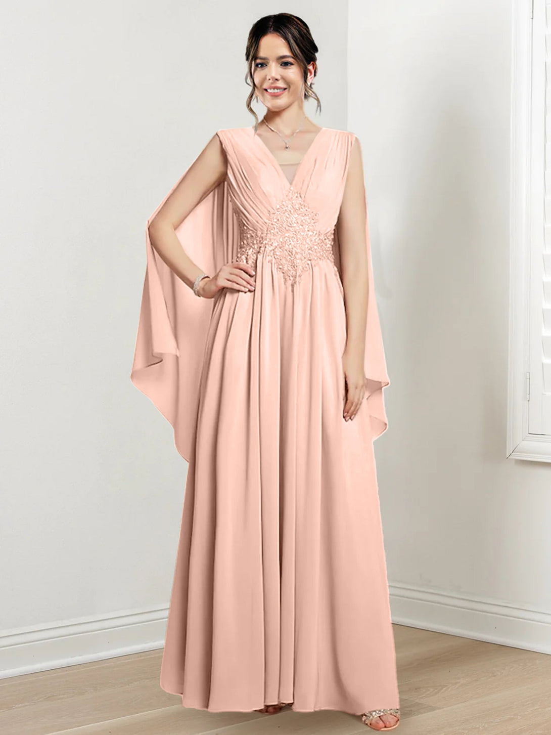 A-Line/Princess V-Neck Floor-Length Mother Of The Bride Dresses BabaMila