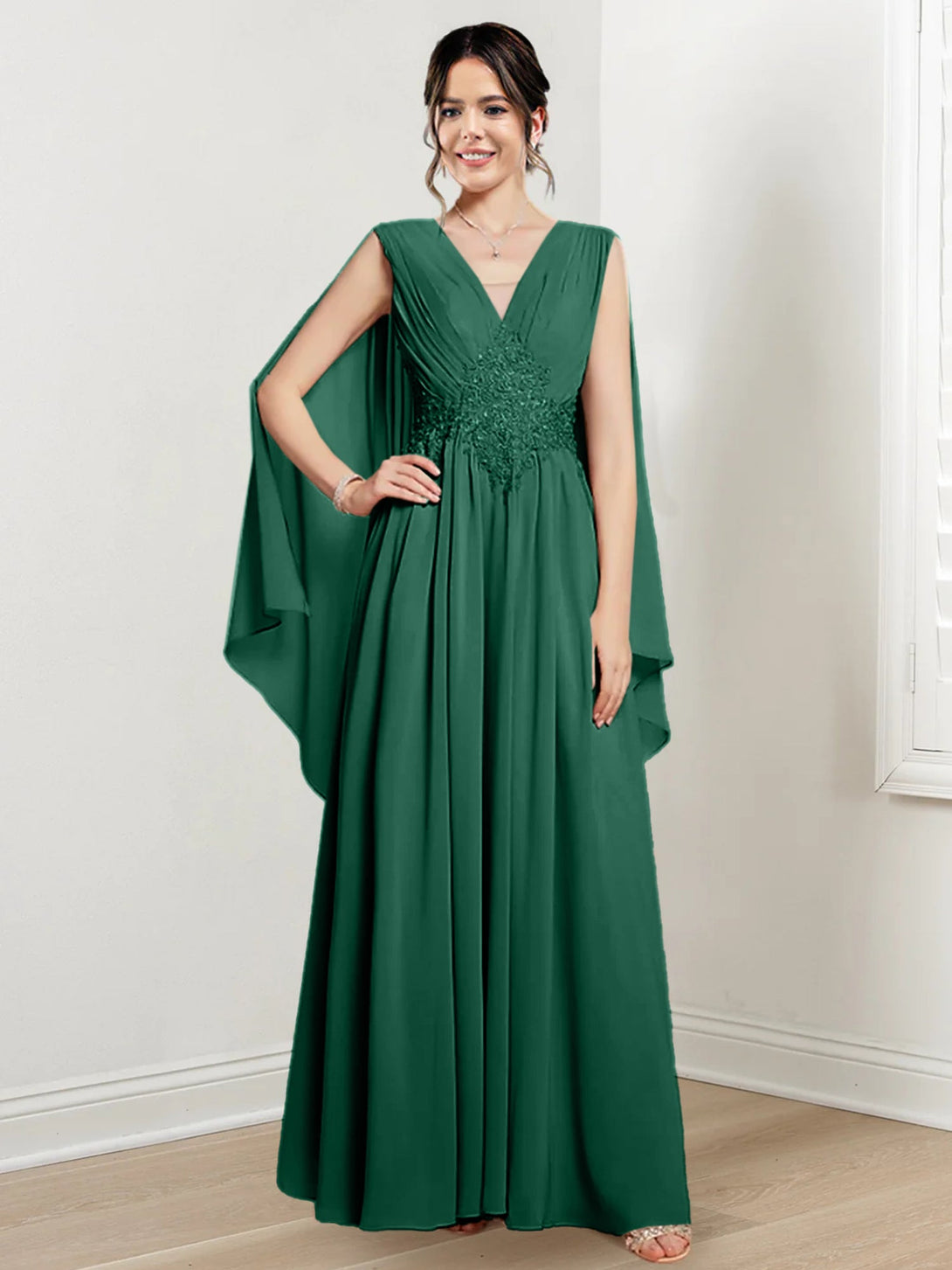 A-Line/Princess V-Neck Floor-Length Mother Of The Bride Dresses BabaMila