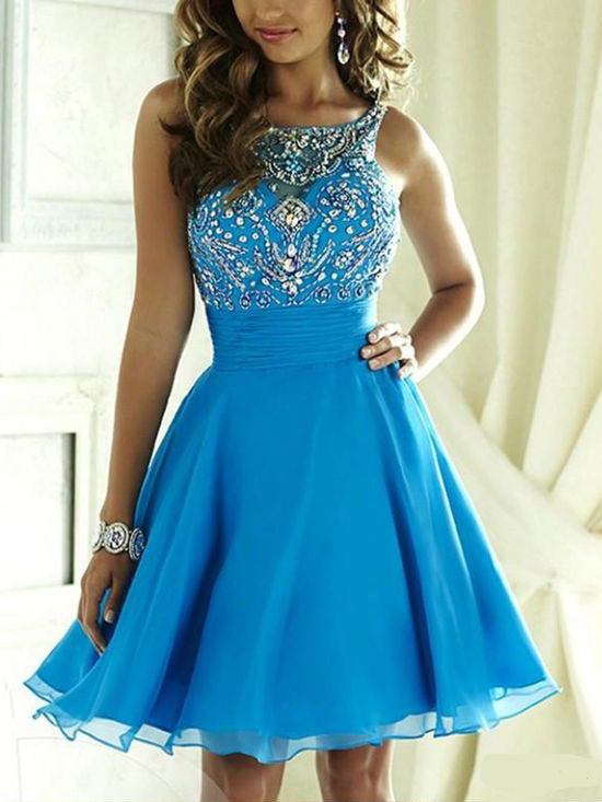 Homecoming Dress Open Back Scoop Lace-up Short Prom Dress Party Dress Homecoming Dress BabaMila