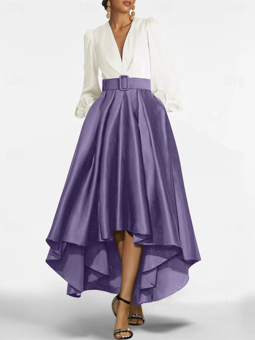 A-Line/Princess V-Neck Asymmetrical Mother Of The Bride Dresses With Belt BabaMila