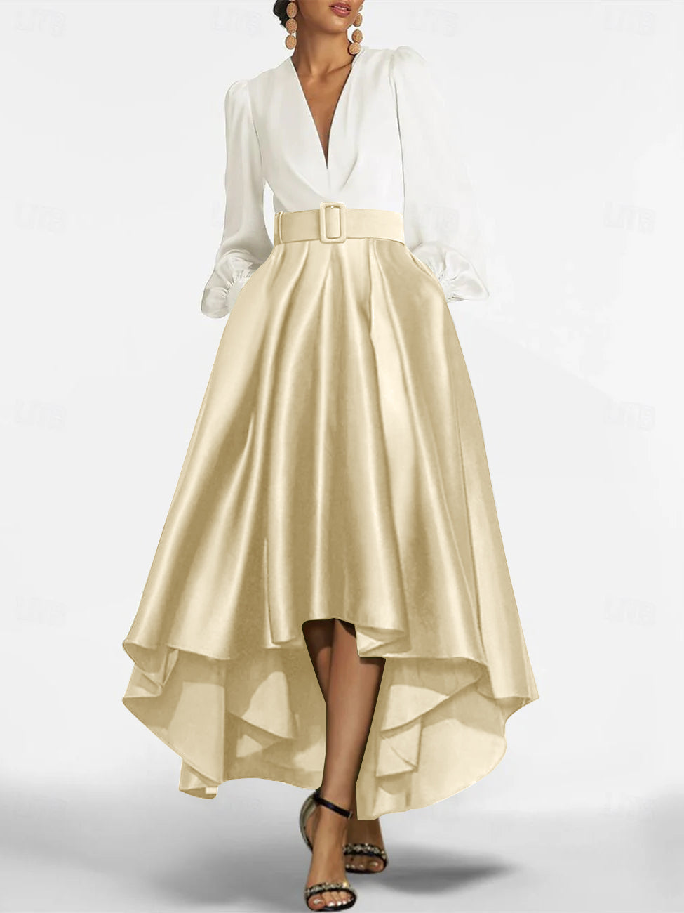 A-Line/Princess V-Neck Asymmetrical Mother Of The Bride Dresses With Belt BabaMila