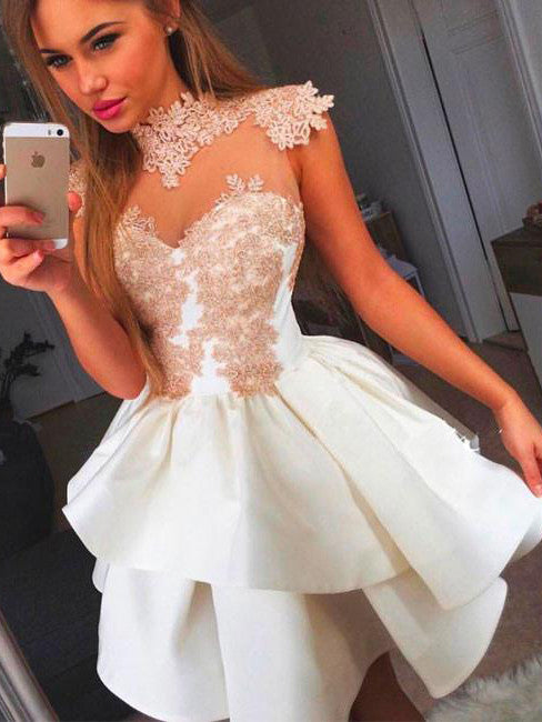 Homecoming Dress Appliques High Neck Short Prom Dress Party Dress Homecoming Dress BabaMila