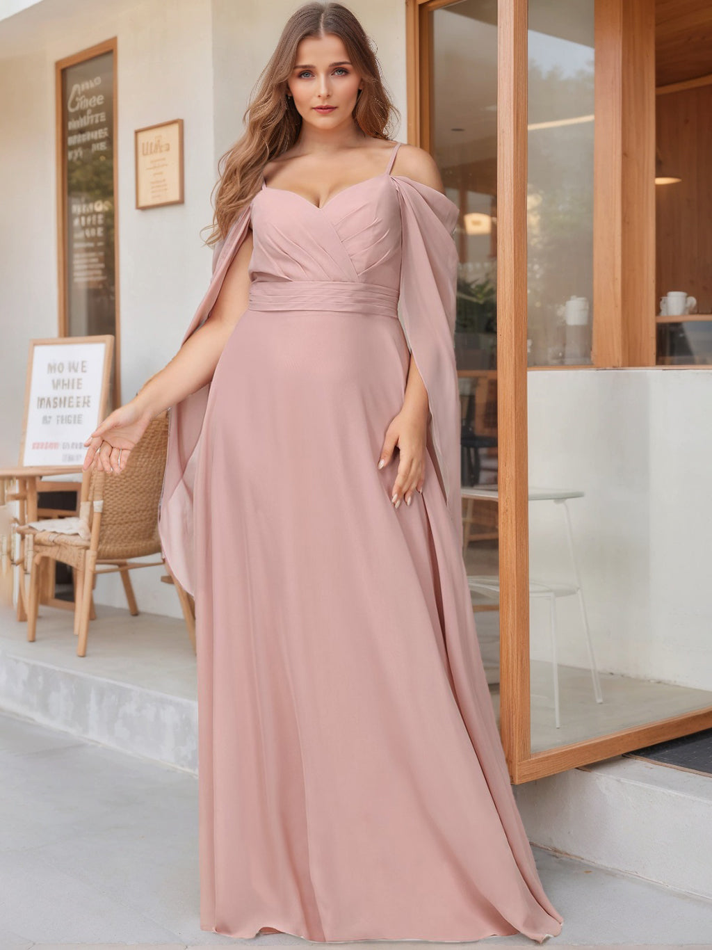 A Line/Princess Spaghetti Straps V-Neck Floor-Length Plus Size Bridesmaid Dresses BabaMila