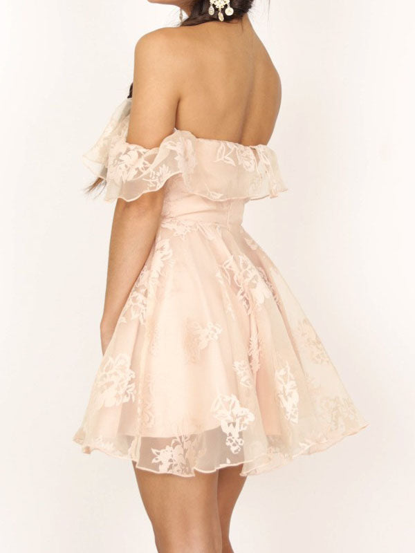 Homecoming Dress Off-the-shoulder Pearl Pink Short Prom Dress Party Dress Homecoming Dress BabaMila