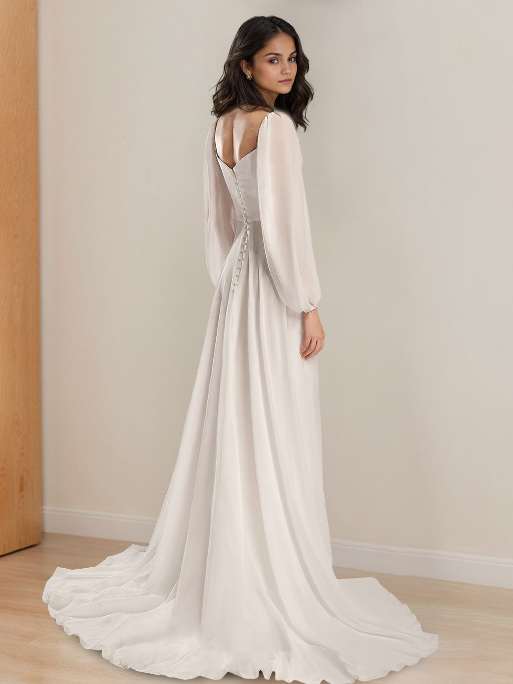 A-Line/Princess V-Neck Long Sleeves Floor-length Wedding Dress BabaMila